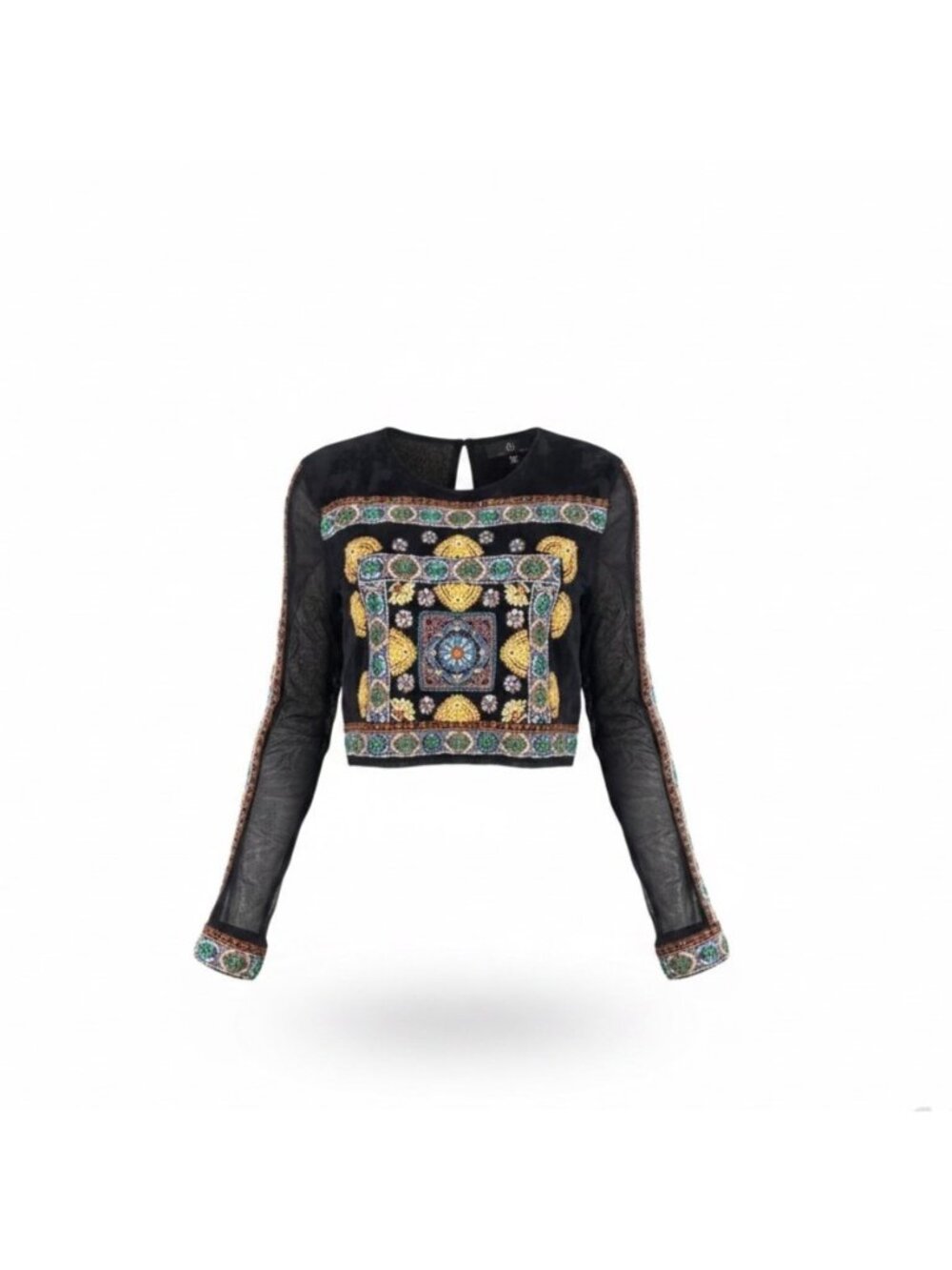 Missguided Womens Black Embroidered Sheer Crop Top UK Size 10